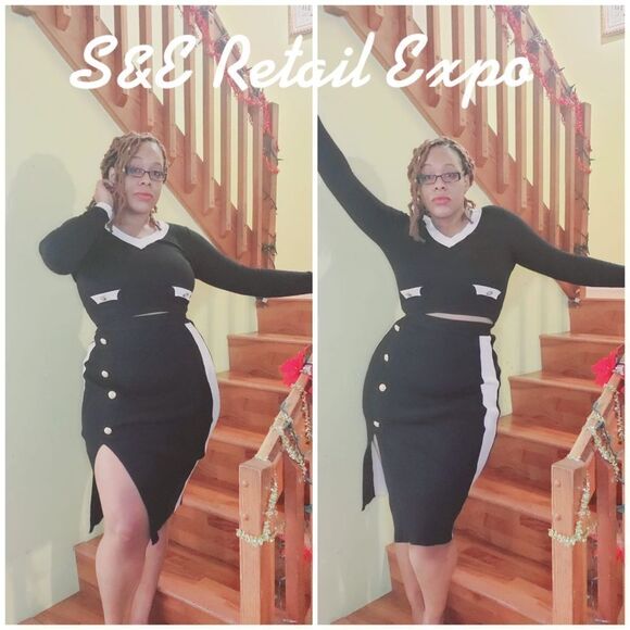 Black & White Sweater Knit Skirt Set